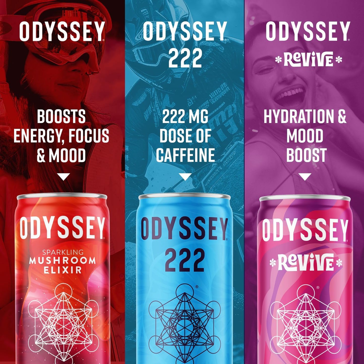 Odyssey Elixir Sparkling Adaptogen Drink, Low Calorie Drinks, L Theanine, Lions Mane, Cordyceps & Green Tea Caffeine for Energy & Focus, Non-GMO, Vegan, Dragon Fruit Lemonade Flavor, 12 Fl oz, 12 Pack