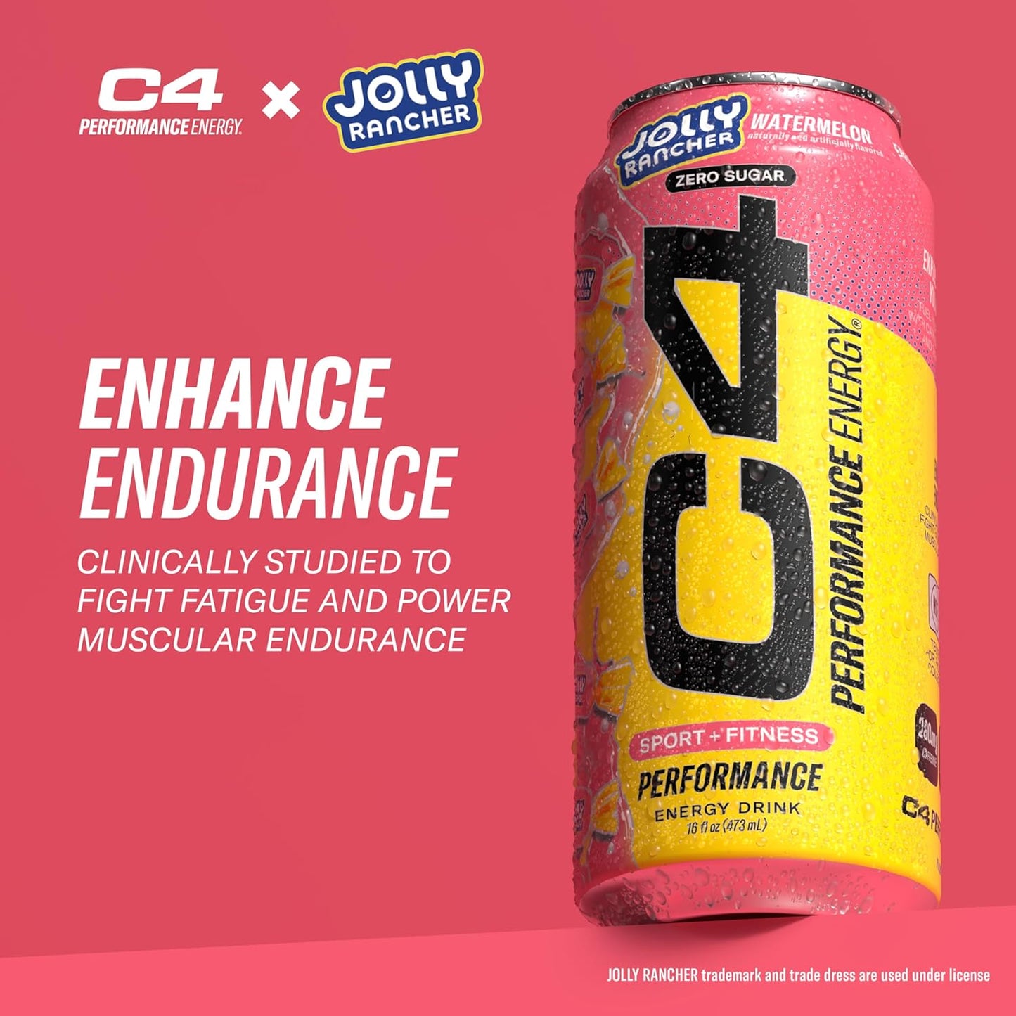 Cellucor C4 Performance Energy Drink | JOLLY RANCHER Watermelon | Zero Sugar Carbonated Preworkout Energy | 200mg Caffeine with Beta Alanine | 16 Fl Oz (12 Pack)