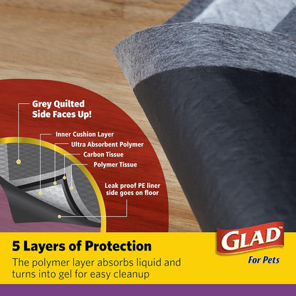 Glad for Pets Extra Large Charcoal Dog Training Pads - Absorbent Disposable Pee Pads for Dogs, Cats & Puppies - Jumbo-Size Potty Pads that Neutralize Urine Instantly - 30 Count Pet Supplies