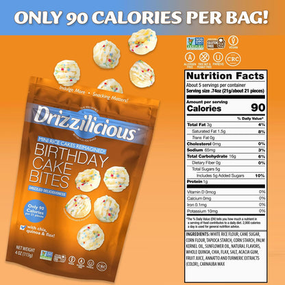 Drizzilicious Mini Rice Cakes Variety Pack - Rice Crisps, Healthy Snack for Adults and Kids, Flavored Rice Cakes, Vegan, Gluten Free, Allergen Free, Only 90 Calories Per Bag - .74 oz (Pack of 32)
