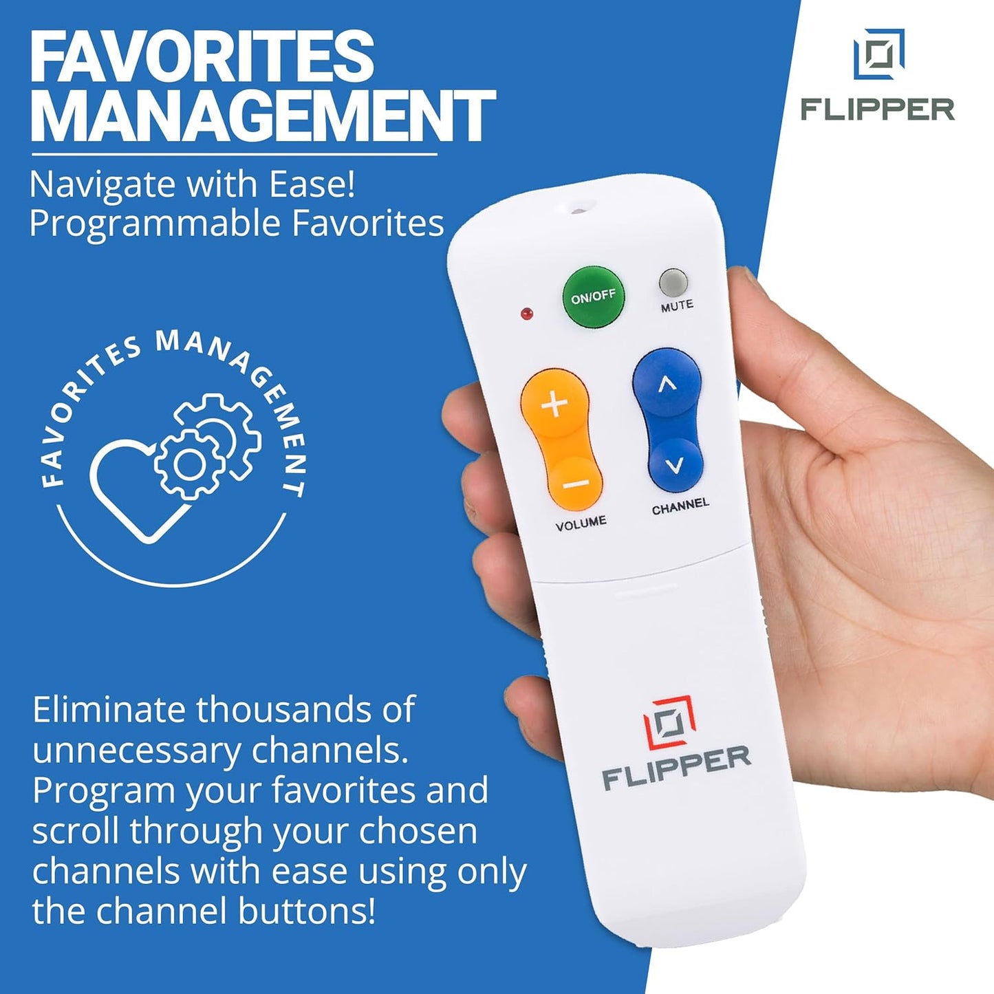 Flipper Big Button Universal TV Remote for Seniors, Dementia - TVs and Cable Set Top Boxes (STBs) - Favorites, IR Devices Like Spectrum, Xfinity, Dish, Samsung, LG, Vizio, [Does not Work Streaming]