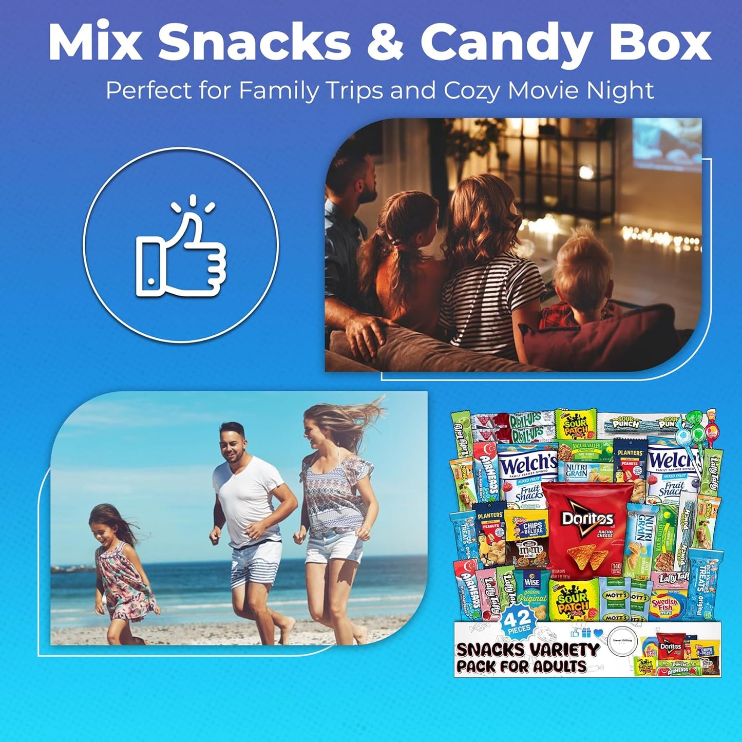 Ultimate Christmas Snacks Box, Assorted Snacks Variety Pack for Adults, Chips, Candies 42 count - Christmas Care Package for Women, College Students