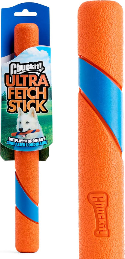 Chuckit! Ultra Fetch Dog Stick for All Breed Sizes - Perfect for Small, Medium, and Large Dogs - Outdoor Fetching and Throwing Pet Toy - Made from Durable Rubber - 12 Inches - Orange and Blue
