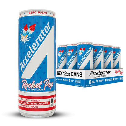 Accelerator Active Energy Drink, Rocket Pop, 12 Fl Oz Can (Pack of 12), Sugar Free, NSF Certified Sport, Sustained Energy, Accelerates Metabolism, Enhanced Focus