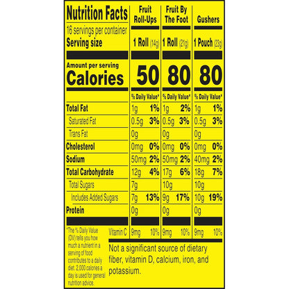 Fruit Roll-Ups, Fruit by the Foot, Gushers, Fruit Flavored Snacks Variety Pack, Gluten Free, 16 Ct, 10.2 oz