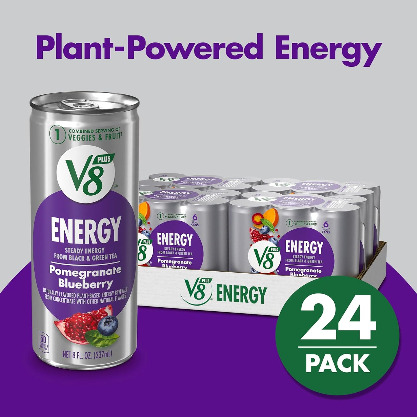 V8 +Energy Pomegranate Blueberry Juice Energy Drink, 8 fl oz Can (24 Pack)