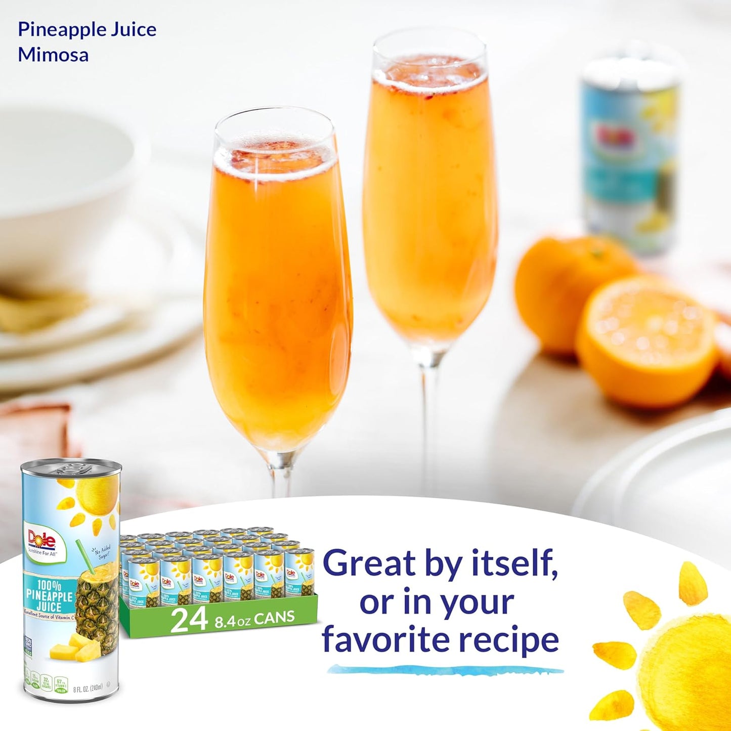 Dole 100% Pineapple Juice, 100% Fruit Juice with Added Vitamin C, 8.4 Fl Oz Cans, 24 Total Cans