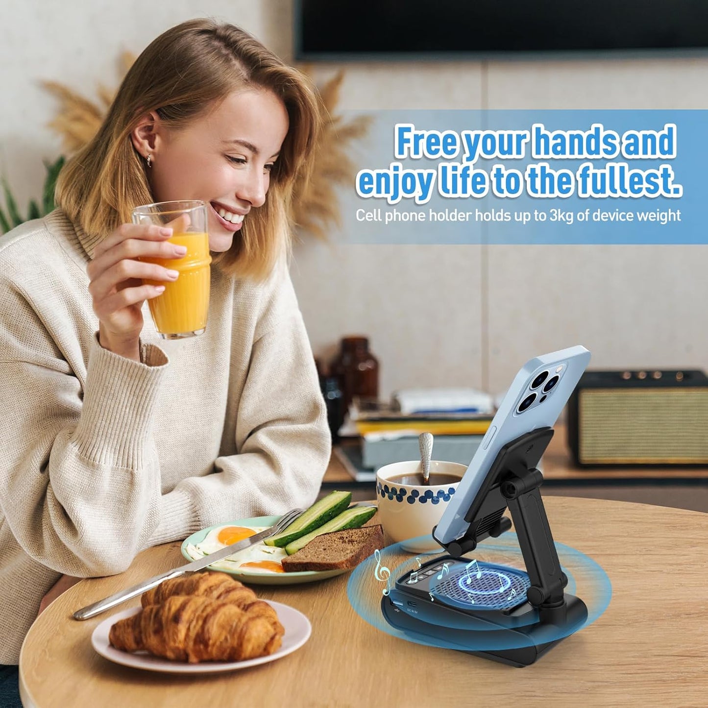 Gifts for Men, Cell Phone Stand with Wireless Bluetooth Speaker, Birthday Gifts for Boyfriend Him Husband Christmas, Stocking Stuffers for Adults, White Elephant Gifts for Adults