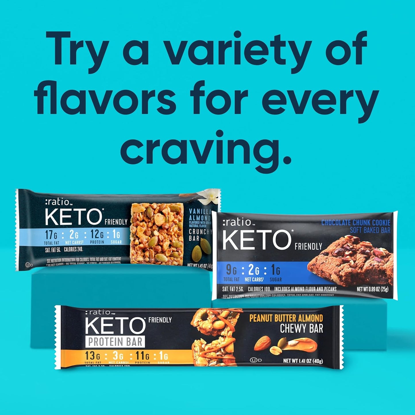 Ratio Soft Baked Bars, Chocolate Chunk Cookie, 1g Sugar, Keto Friendly, 5.34 oz (6 Bars)