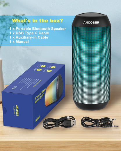 Bluetooth Speaker, Wireless Portable, HD Stereo Sound,with Cool Dynamic LED Lights, IPX4 Waterproof, BT5.3, Dual Surround Pairing, Him Her Man Teens Electronic Gadgets Gifts, for Outdoor Camping Party