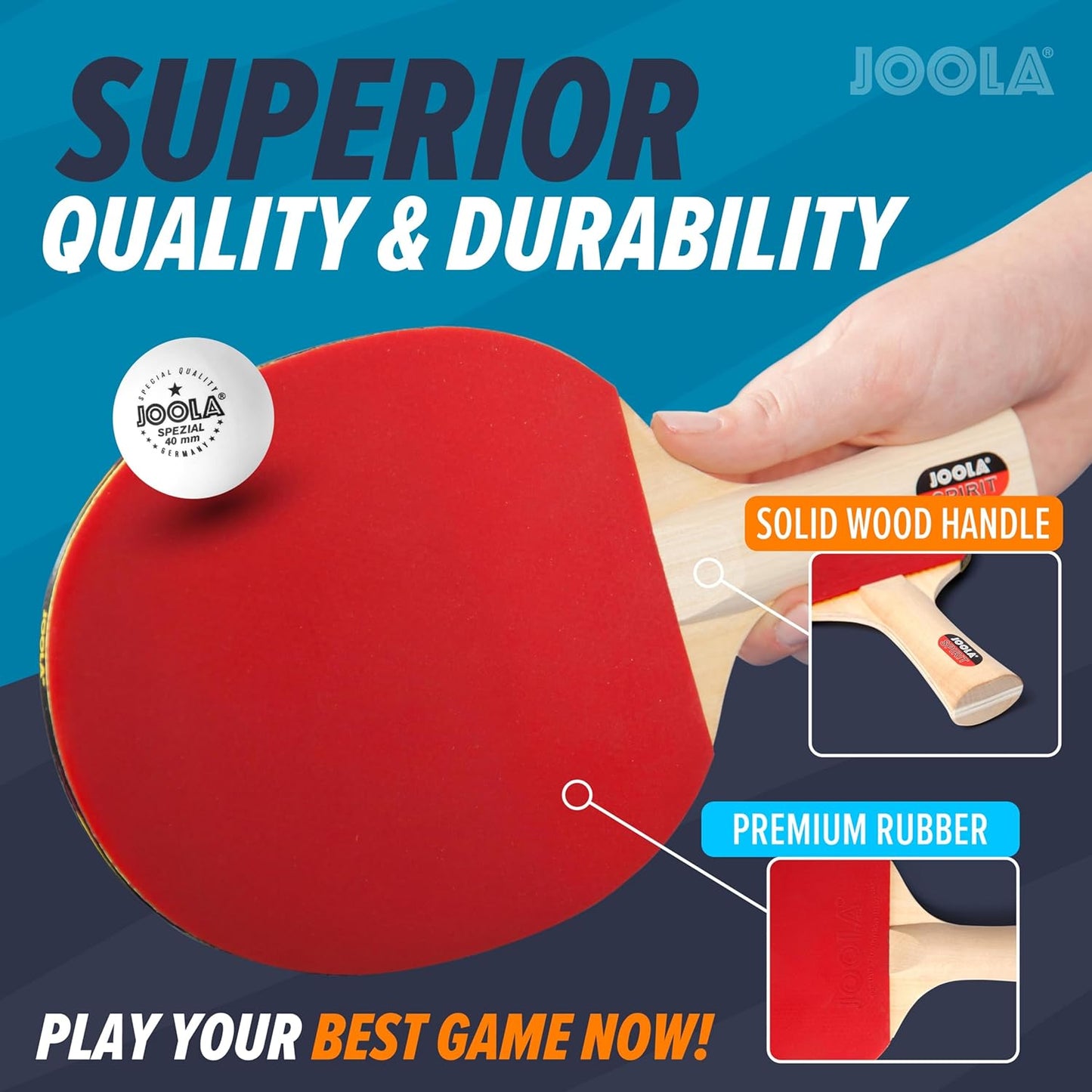 JOOLA Family Premium Table Tennis Bundle Set - 4 Regulation Ping Pong Paddles, 10 Training 40mm Ping Pong Balls and Carrying Case - for Training and Recreational Play - Indoor and Outdoor Compatible