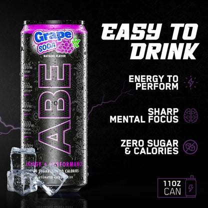 All Black Everything Sugar Free Energy Drink | Grape Soda | 0 Calories | 12 Pack | 200mg Natural Caffeine | Pre-Workout Sport Drink for Men and Women