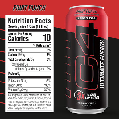 Cellucor C4 Ultimate | Pre Workout Sugar Free Energy Drink | Tri-Stim Experience with 300mg Caffeine + TeaCrine + Dynamine | Fruit Punch | 16oz (Pack of 12)