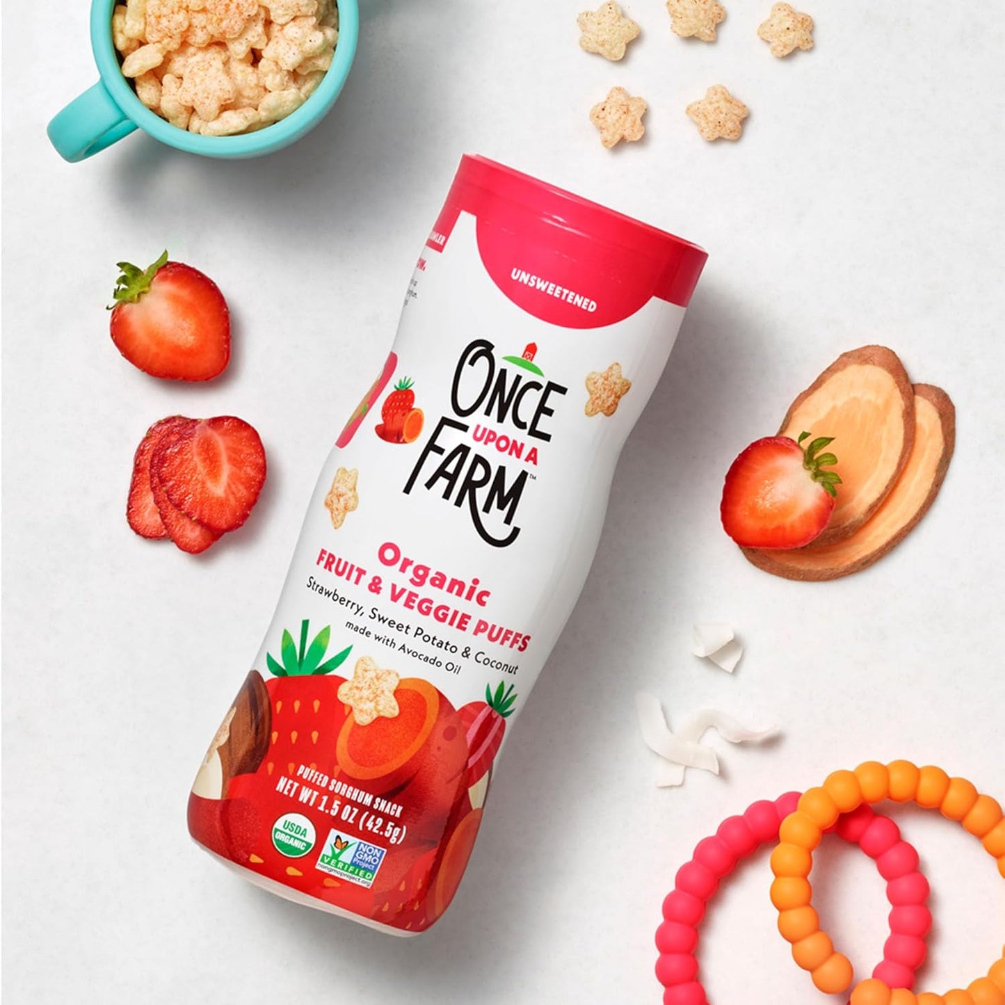 Once Upon a Farm Organic Baby Fruit & Veggie Puffs Strawberry, Sweet Potato & Coconut | 6 count