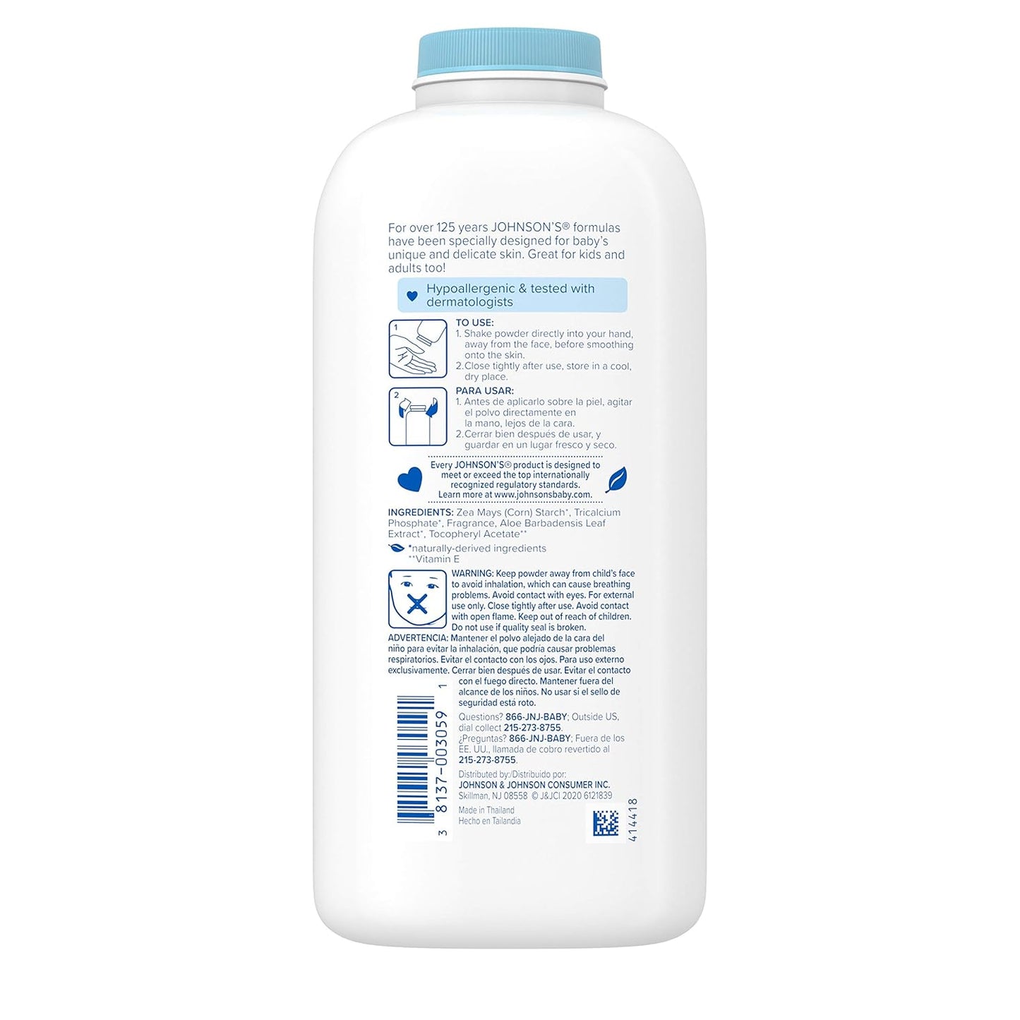 Johnson's Baby Powder, Pure Cornstarch, Aloe & Vitamin E, 22 Ounce (Pack of 3) - Packaging May Vary