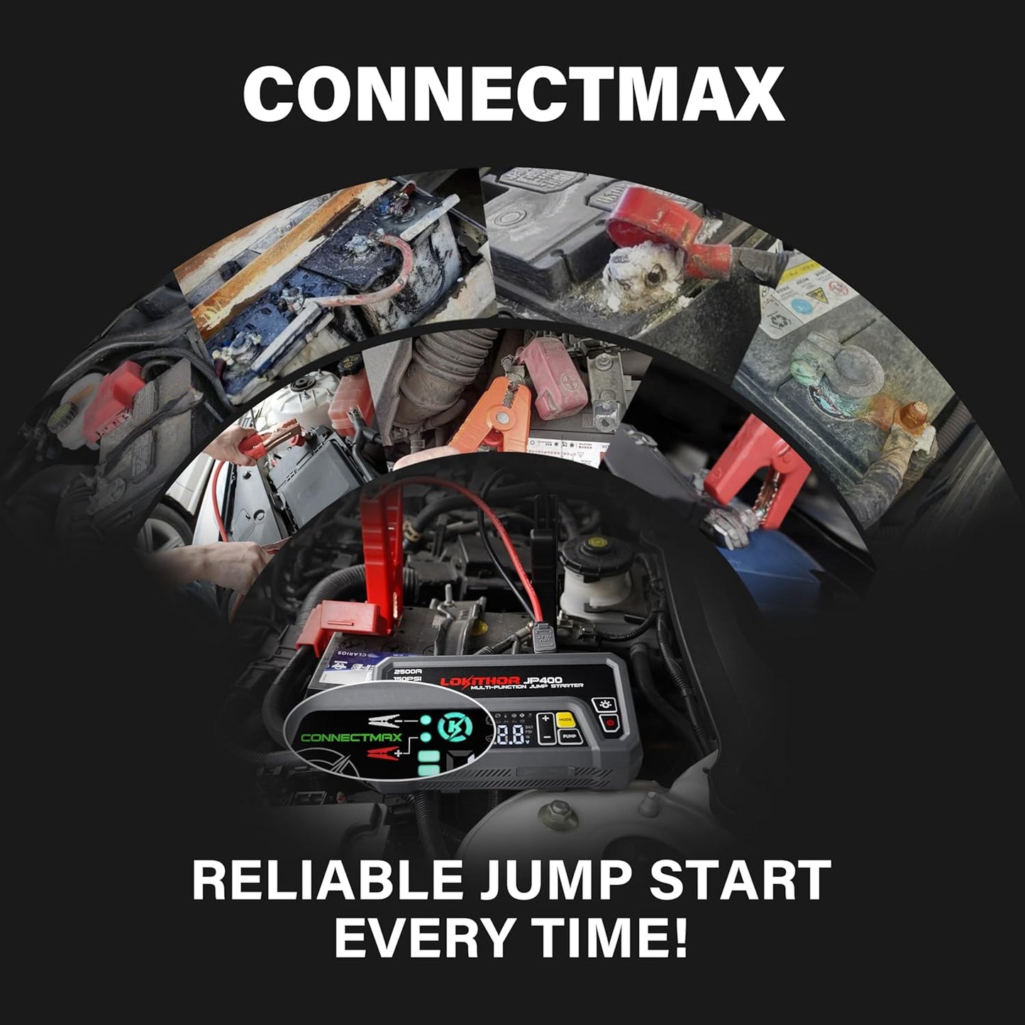 JP400 Jump Starter with Air Compressor, 2500A 12V Portable Car Battery Booster Pack for Up to 8.5L Gas or 6.5L Diesel, 150 PSI Cordless Tire Inflator, Auto Pump with Digital Pressure Gauge