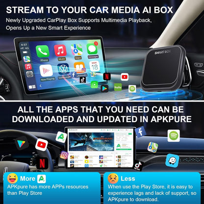 Bolidut 4 in 1 Wireless CarPlay Android Auto Wireless Adapter for iPhone, Upgrade Convert Smart AI Box Fits Netflix YouTube TikTok Stream Media Play Store TF Card for Cars with Wired Carplay (Black)