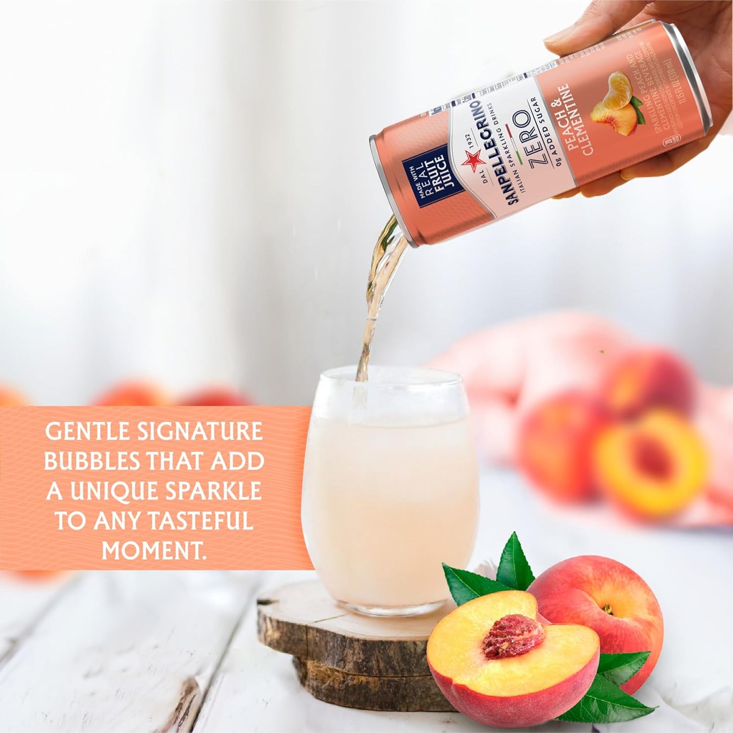 Sanpellegrino Zero Grams Added Sugar Italian Sparkling Drinks, Sparkling Peach Clementine Beverage, 11.15 Fl Oz (Pack of 24)