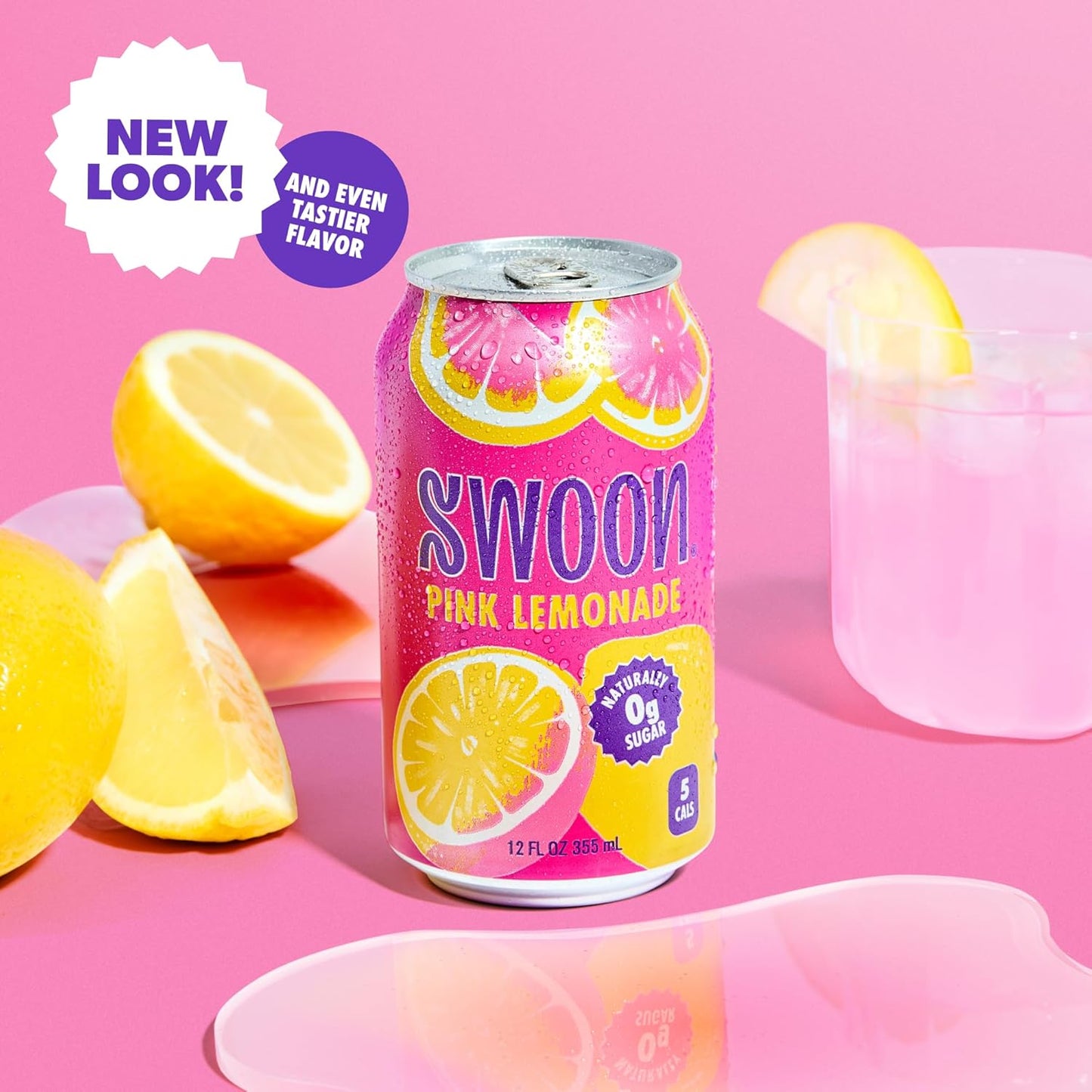 Swoon Pink Lemonade - Low Carb, Paleo-Friendly, Gluten-Free Keto Drink - Sugar Free Strawberry Lemonade Made with 100% Lemon Juice Concentrate & Sweetened by Monk Fruit, 12 Fl oz (Pack of 12)