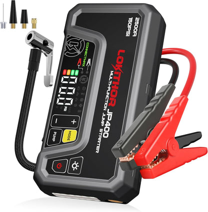 JP400 Jump Starter with Air Compressor, 2500A 12V Portable Car Battery Booster Pack for Up to 8.5L Gas or 6.5L Diesel, 150 PSI Cordless Tire Inflator, Auto Pump with Digital Pressure Gauge