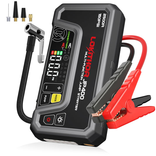 JP400 Jump Starter with Air Compressor, 2500A 12V Portable Car Battery Booster Pack for Up to 8.5L Gas or 6.5L Diesel, 150 PSI Cordless Tire Inflator, Auto Pump with Digital Pressure Gauge