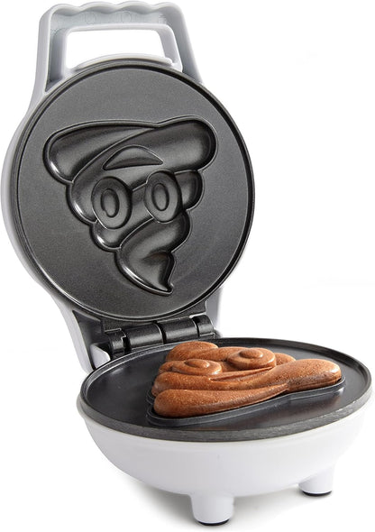 Poop Emoji Mini Waffle Maker- Make Breakfast Fun for Kids w Cute Smiley Face Design, 4" Waffler Iron Makes Poop Shaped Pan Cakes or Waffles, Electric Non Stick Funny Christmas Gift- Licensed by Emoji