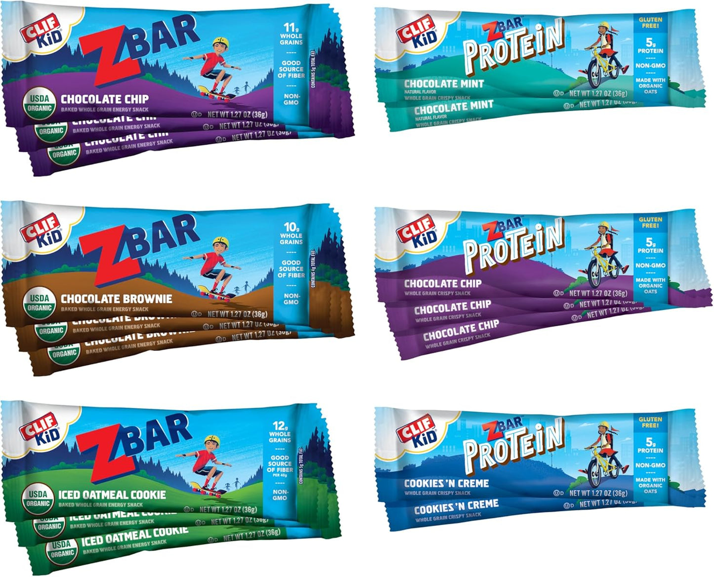 CLIF Kid Zbar and Zbar Protein - Variety Pack - Whole Grain Snack Bars - Made with Organic Oats - Non-GMO - 1.27 oz. (16 Count)