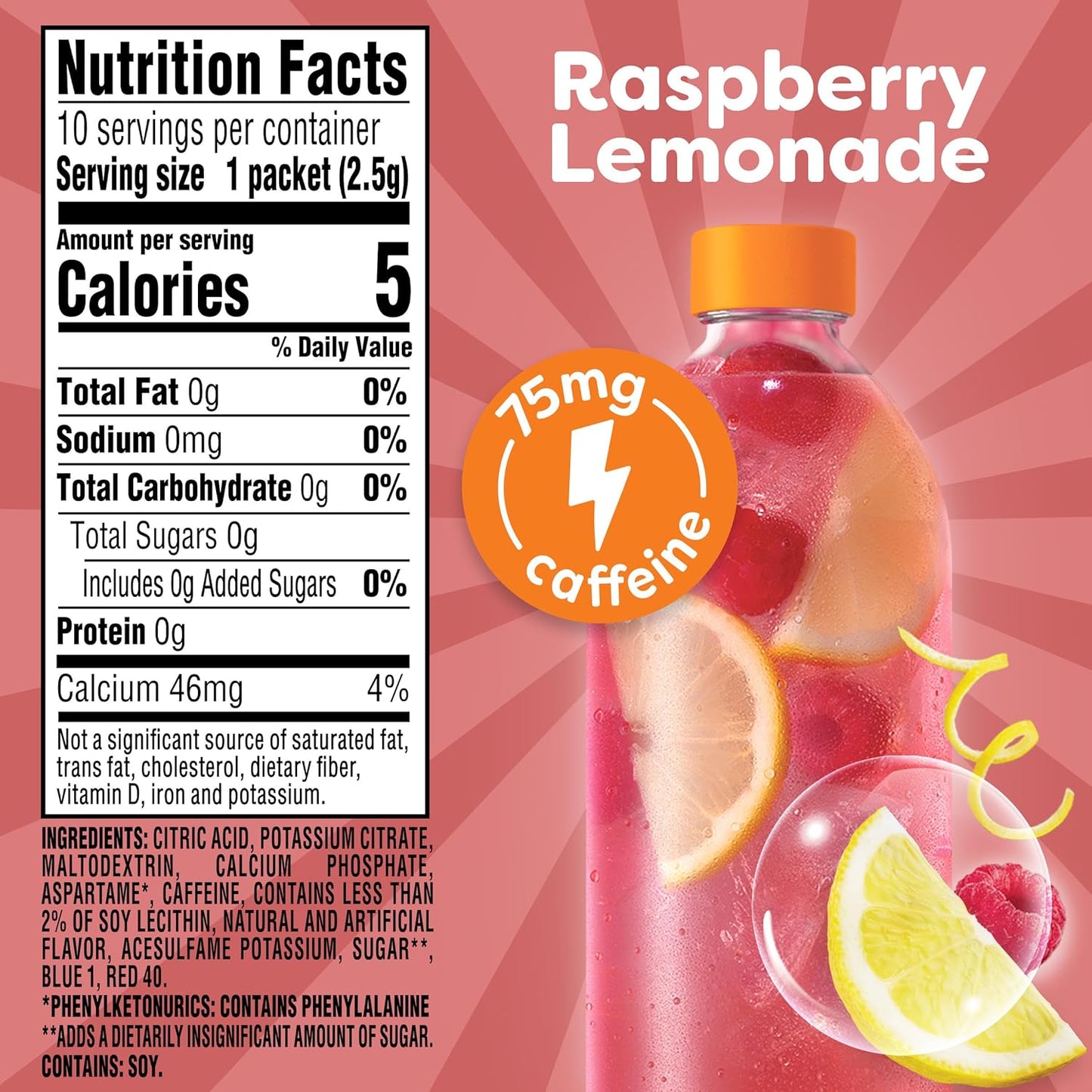 Crystal Light Raspberry Lemonade Energy Boost Drink Mix, 10 ct On-the-Go-Packets