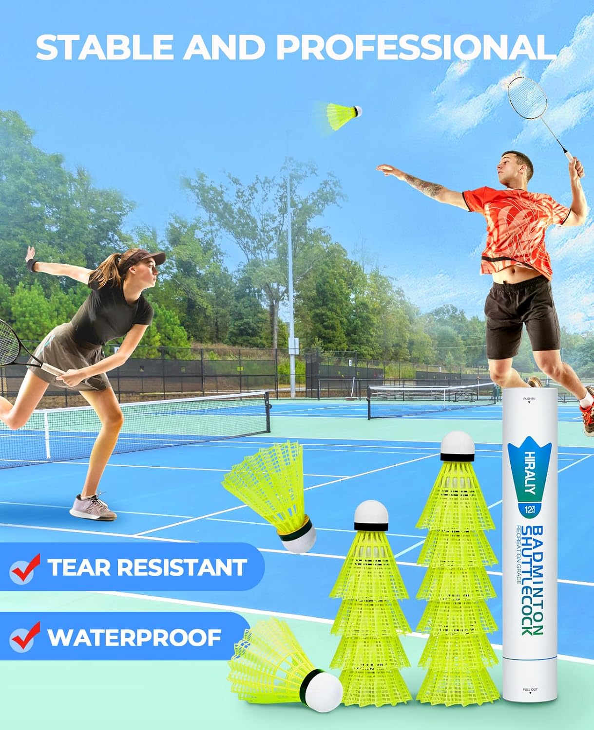 HIRALIY Badminton Shuttlecocks Birdies,Plastic Shuttlecocks for Badminton Set with Stability ＆ Durability, Hight Speed Birdie Ball, Badminton Sets for Backyards Indoor Outdoor Sports Activities