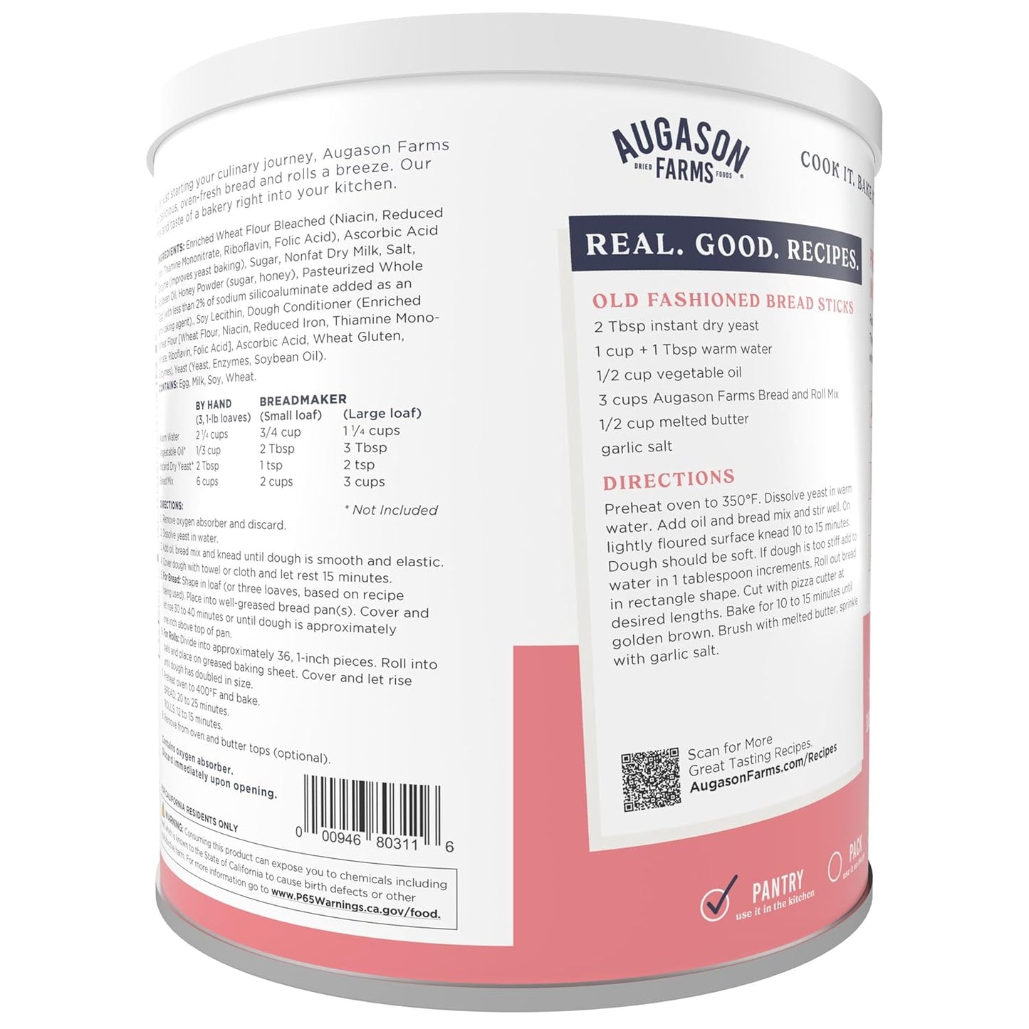 Augason Farms Bread and Roll Mix Can, Emergency Food Supply, Everyday Meals, 48 Servings