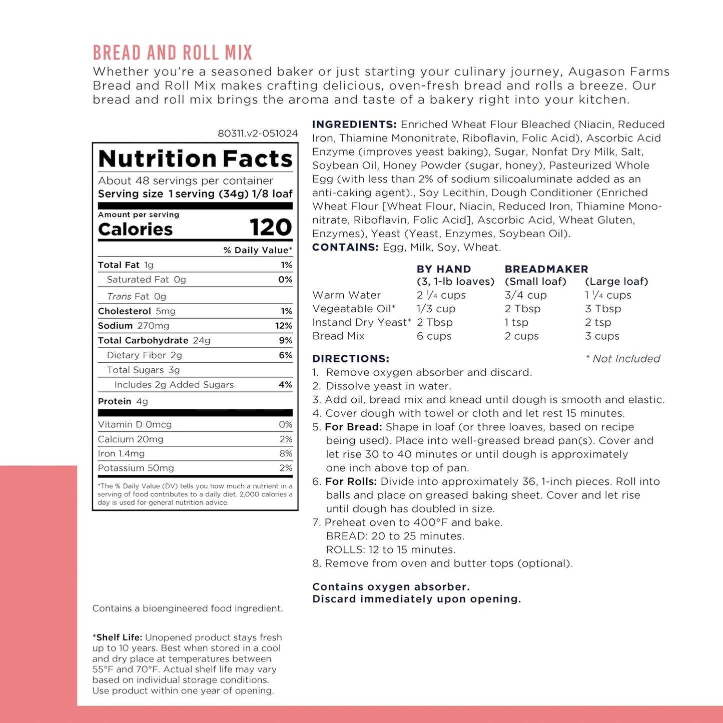 Augason Farms Bread and Roll Mix Can, Emergency Food Supply, Everyday Meals, 48 Servings