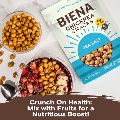 BIENA Chickpea Snacks - Crunchy Roasted Chickpeas - High Fiber Vegan Protein Snacks for Adults and Kids - Individual Pack - Sea Salt