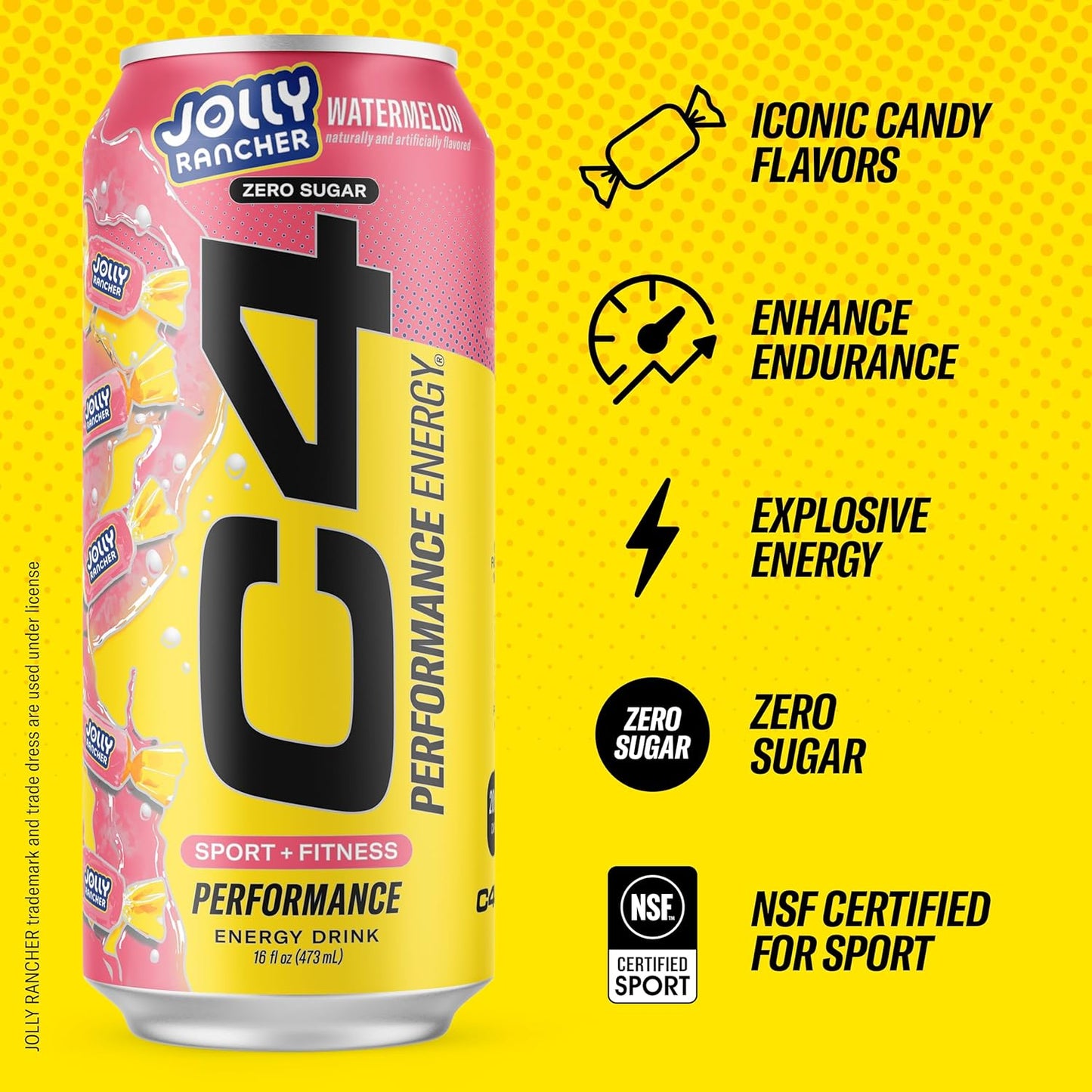 Cellucor C4 Performance Energy Drink | JOLLY RANCHER Watermelon | Zero Sugar Carbonated Preworkout Energy | 200mg Caffeine with Beta Alanine | 16 Fl Oz (12 Pack)