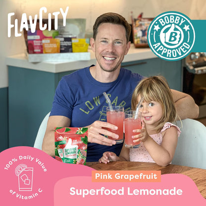 FlavCity Superfood Lemonade Pink Grapefruit Powdered Drink, 30 Servings – Sugar-Free Lemonade Powder Drink Mix - Keto, Vegan, Gluten-Free & Non-GMO