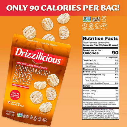 Drizzilicious Mini Rice Cakes Variety Pack - Rice Crisps, Healthy Snack for Adults and Kids, Flavored Rice Cakes, Vegan, Gluten Free, Allergen Free, Only 90 Calories Per Bag - .74 oz (Pack of 32)