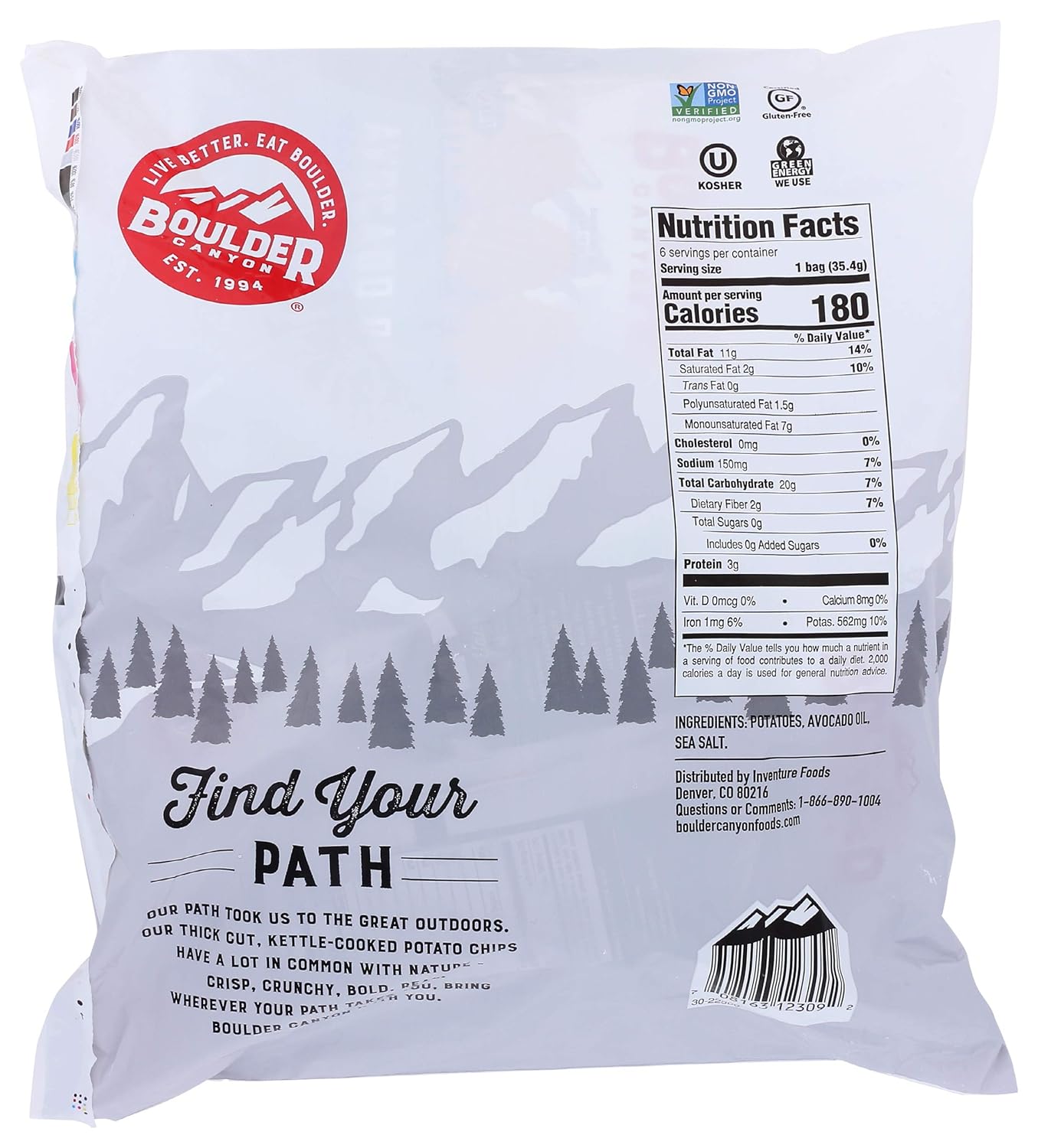 Boulder Canyon Avocado Oil Sea Salt Potato Chips 6 Count, 1.25 OZ