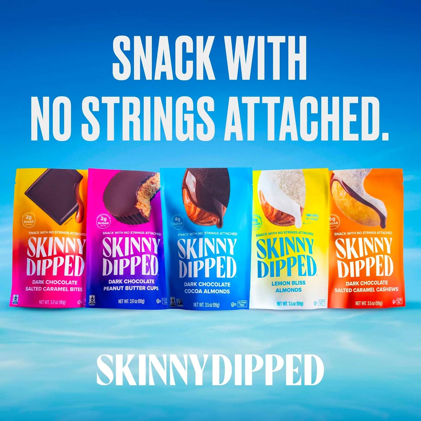 SkinnyDipped Dark Chocolate Peanut Butter Almonds, Healthy Snack, Plant Protein, Gluten Free, 3.5 oz Resealable Bags, Pack of 1