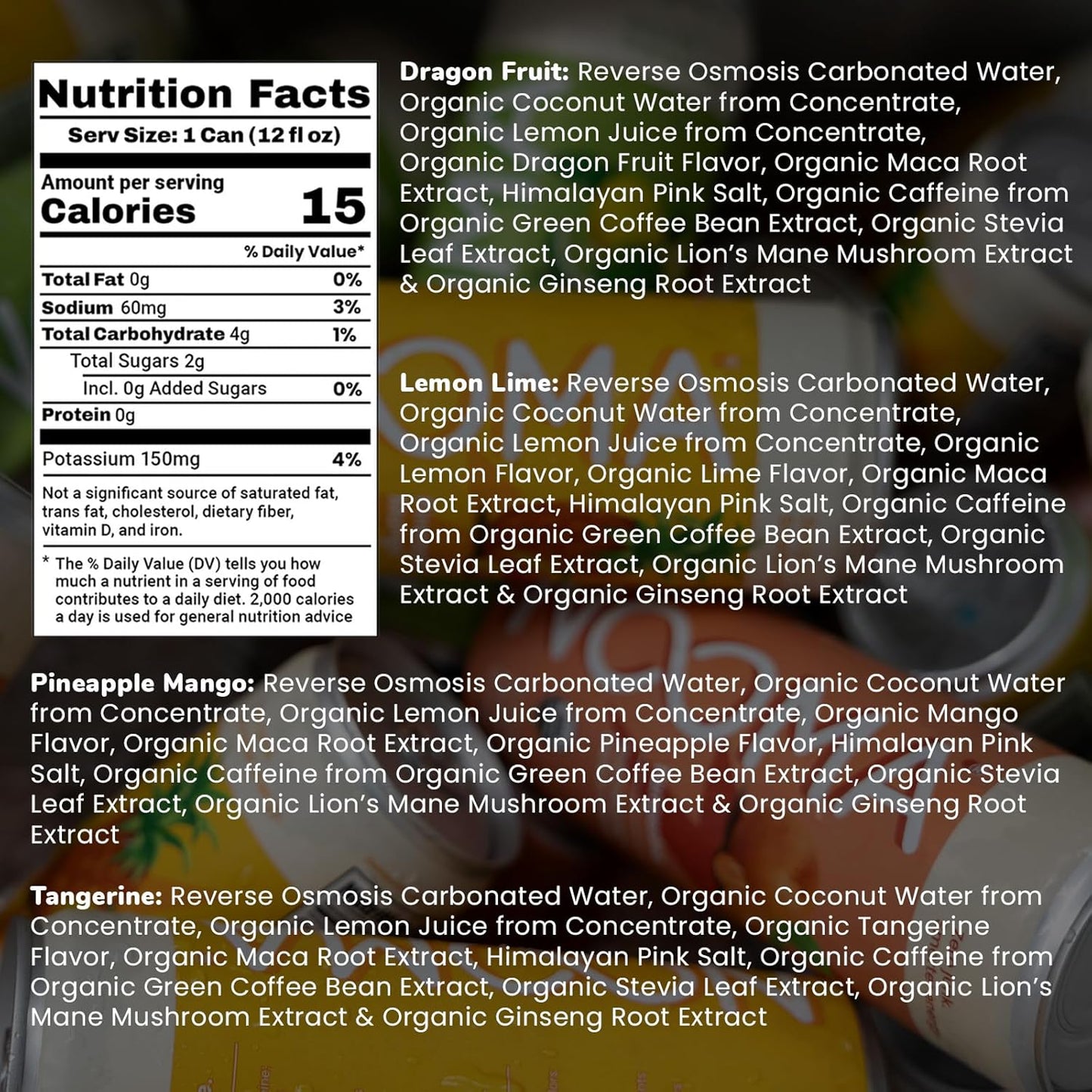 NOOMA - Performance Energy Drink - Pre Workout Drink - Nootropics, Adaptogens + Electrolytes - Organic & 0 Added Sugars - 120mg Clean Caffeine, 15 Calories & 2g Sugar - Variety Pack -12 Pack -12oz ea.