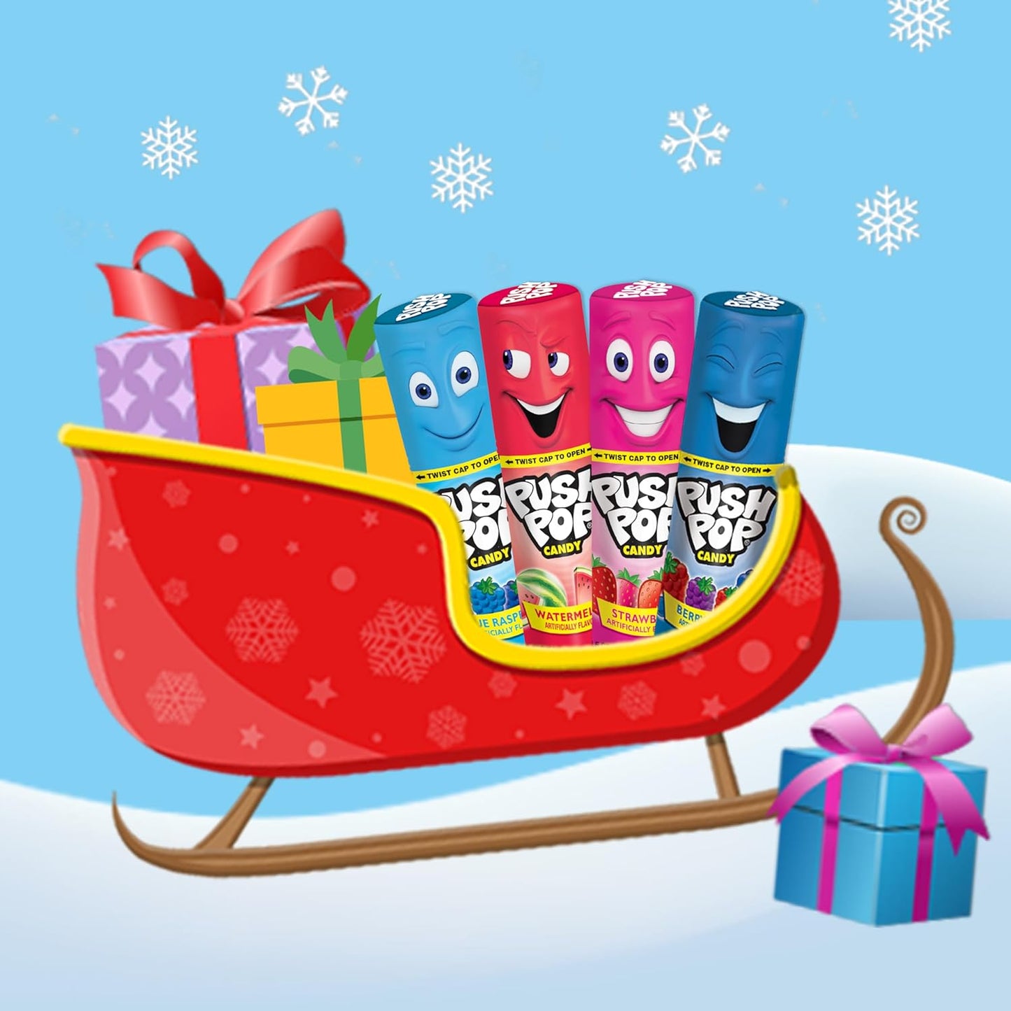 Push Pop Holiday Candy Lollipops - 24 Ct Candy Variety Pack in Assorted Fruity Flavors - Individually Wrapped Hard Candy For Party Favors, Stocking Stuffers, Holiday Gifts for Kids