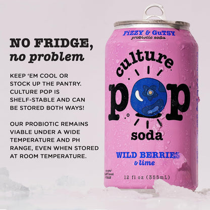 Culture Pop Soda Sparkling Probiotic Drink, Vegan Soda for Gut Health, Non-GMO, GF, No Added Sugar, 12 Pack, 12 Fl Oz Cans, Jazzy & Juicy Variety Pack