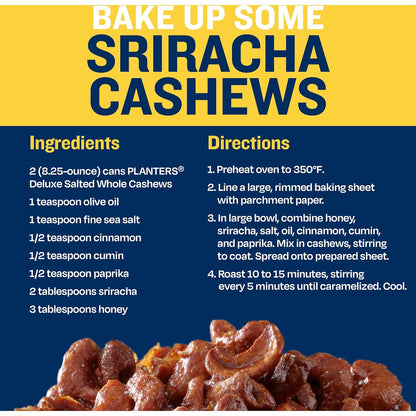 PLANTERS Deluxe Salted Whole Cashews, Party Snacks, Plant-Based Protein, Quick Snack for Adults, After School Snack, Roasted Cashew Flavored with Sea Salt, Kosher, 33oz Container