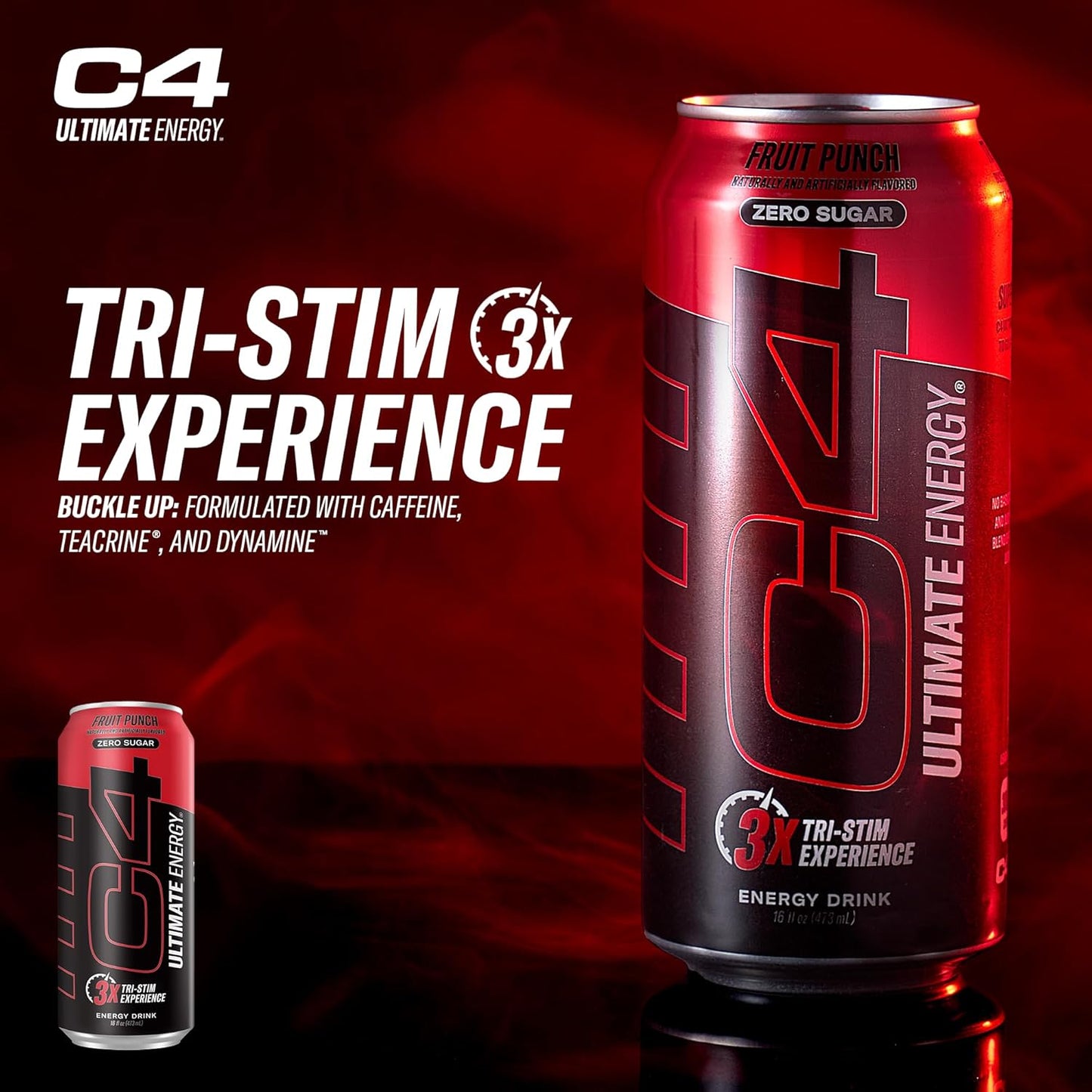 Cellucor C4 Ultimate | Pre Workout Sugar Free Energy Drink | Tri-Stim Experience with 300mg Caffeine + TeaCrine + Dynamine | Fruit Punch | 16oz (Pack of 12)