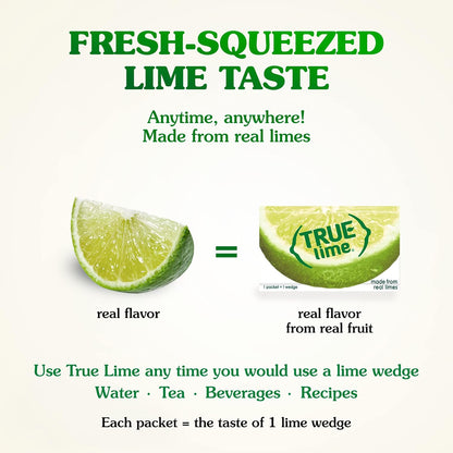 TRUE LIME Water Enhancer, Bulk Dispenser Pack (100 Packets), 0 Calorie Drink Mix Packets For Water, Sugar Free Lime Flavoring Powder Packets, Water Flavor Packets Made with Real Limes