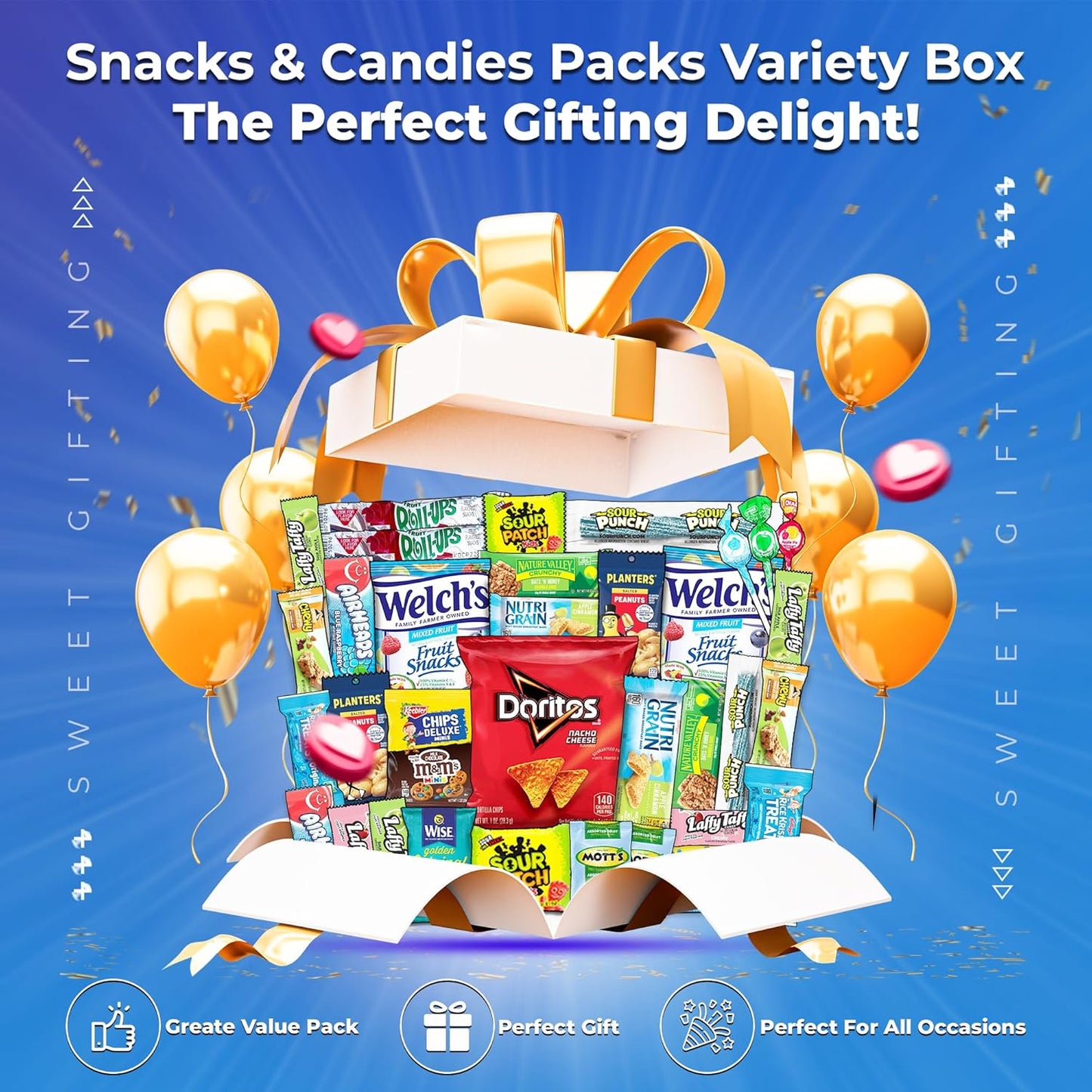 Ultimate Christmas Snacks Box, Assorted Snacks Variety Pack for Adults, Chips, Candies 42 count - Christmas Care Package for Women, College Students