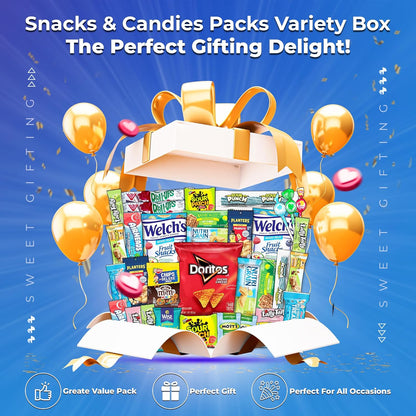 Ultimate Christmas Snacks Box, Assorted Snacks Variety Pack for Adults, Chips, Candies 42 count - Christmas Care Package for Women, College Students