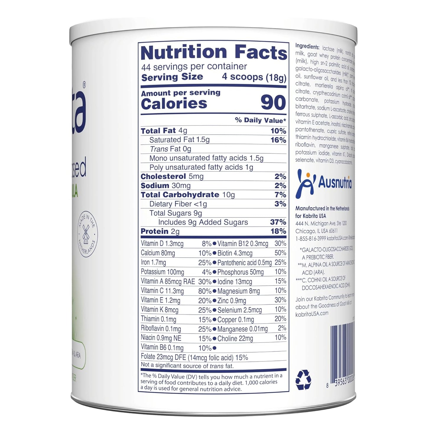 Kabrita Goat Milk Toddler Formula - Easy to Digest Baby Formula 12-24 Months - Contains Vitamin C, D, Iron, DHA, Non-GMO - Gentle on Sensitive Tummies - Formula Supporting Gut Health & Sleep - 28Oz.