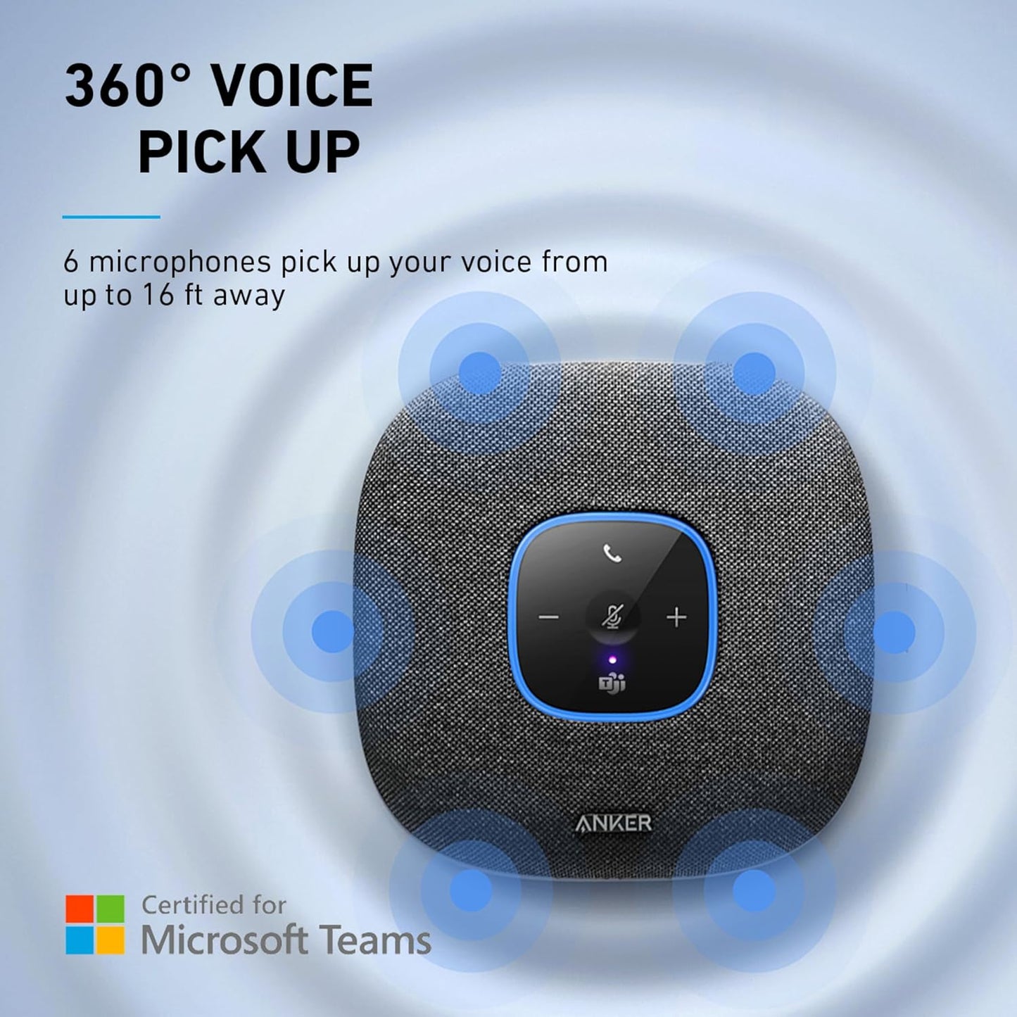 Anker PowerConf S3 MS Speakerphone with Microsoft Teams Certification, 6 Mics, Enhanced Voice Pickup, 24H Call Time, App Control, Bluetooth 5.3, USB C, Compatible with Leading Platforms, Home Office