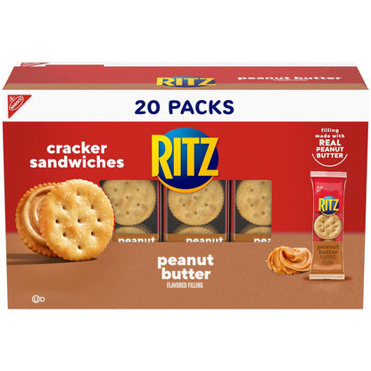 RITZ Peanut Butter Sandwich Crackers, 20 Snack Packs (6 Crackers Per Pack)
