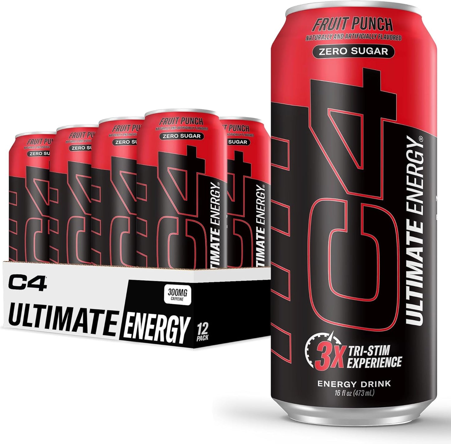 Cellucor C4 Ultimate | Pre Workout Sugar Free Energy Drink | Tri-Stim Experience with 300mg Caffeine + TeaCrine + Dynamine | Fruit Punch | 16oz (Pack of 12)