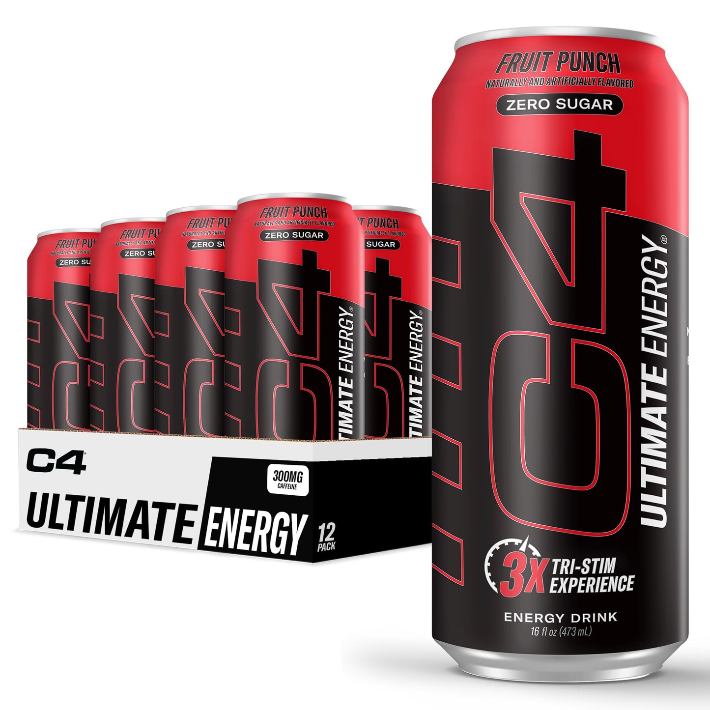Cellucor C4 Ultimate | Pre Workout Sugar Free Energy Drink | Tri-Stim Experience with 300mg Caffeine + TeaCrine + Dynamine | Fruit Punch | 16oz (Pack of 12)